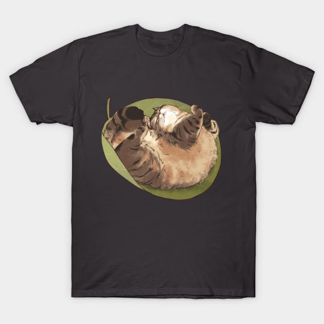 Tabby cat sleep in a leaf T-Shirt by MinranZhang